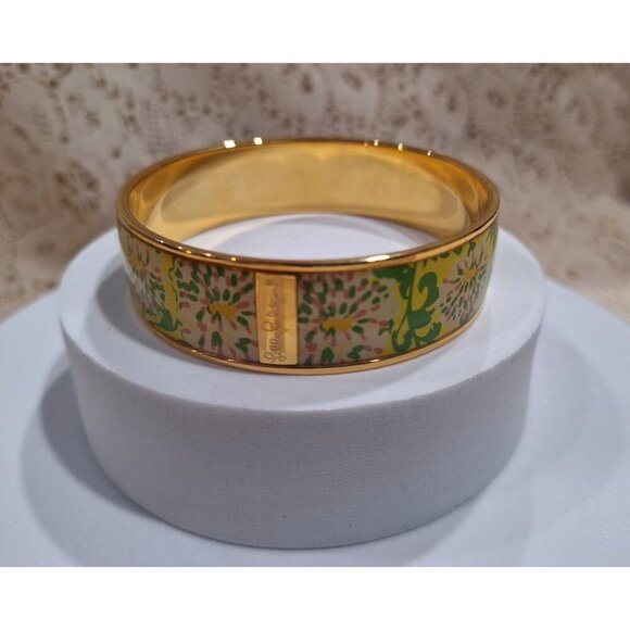 Lilly Pulitzer Sparkle Photodome Gold-Tone Floral Enamel Bangle Bracelet - Picture 2 of 10
